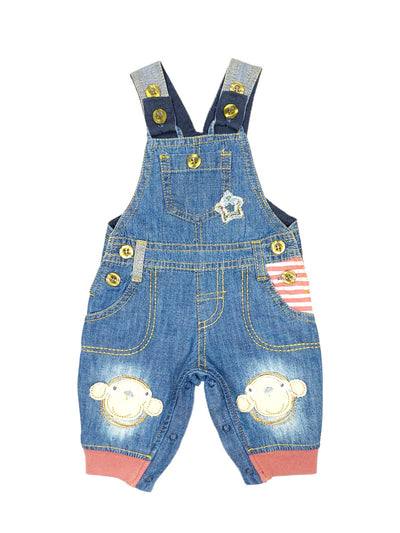 Compleu 2 piese MONKEY cu Salopeta lunga din denim si Bluza Corai/Albastru denim